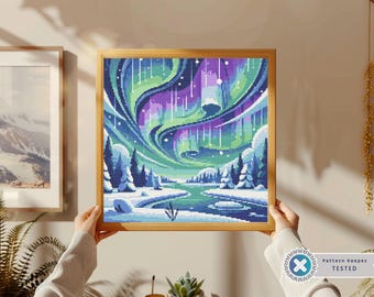 Northern Lights Cross Stitch Pattern: Modern Nature Xstitch (PDF Pattern)