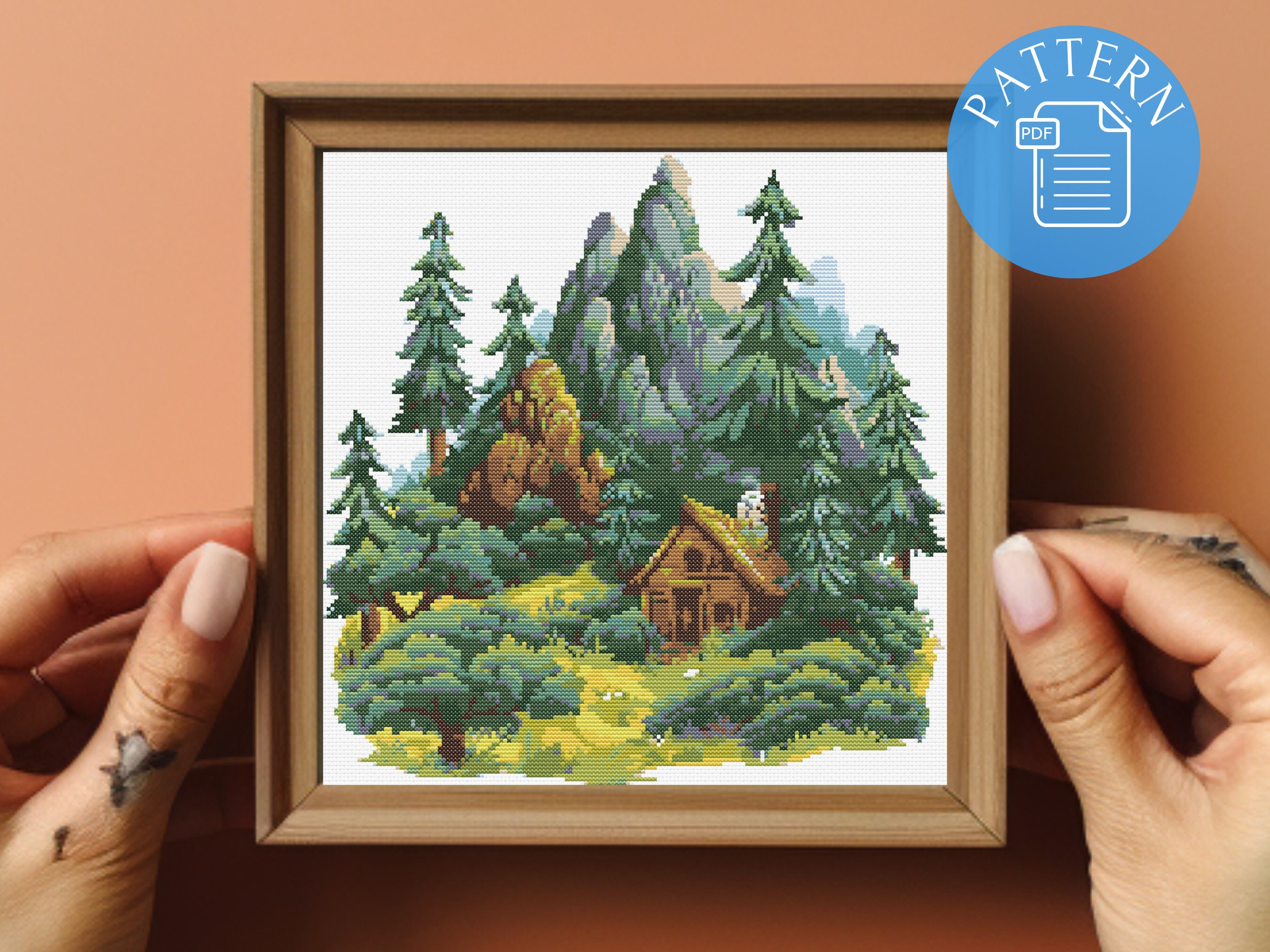 Forest Mountain Landscape Cross Stitch Pattern: Nature Scene (PDF) - Etsy