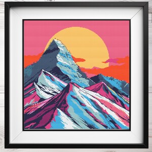 Berg Sonnenaufgang Kreuzstichmuster, Sonnenuntergang x-Kreuzstich, Sofort Download PDF, Kreuzstich, Berg Kreuzstich, Stickmuster