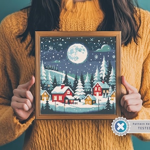 Christmas Village Cross Stitch Pattern: Winter Holiday Scene (PDF Pattern)