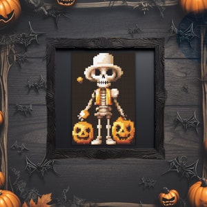 Halloween Skeleton Cross Stitch Pattern PDF | Autumn x-stitch Design | Gothic Embroidery | Digital Chart