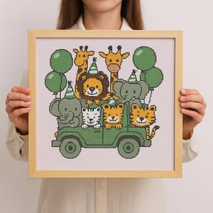 Safari Tiere Kreuzstich Muster PDF | Baby-Kinderzimmer xStichzählmuster | Modernes einfaches Muster | Digitales Kreuzstichmuster