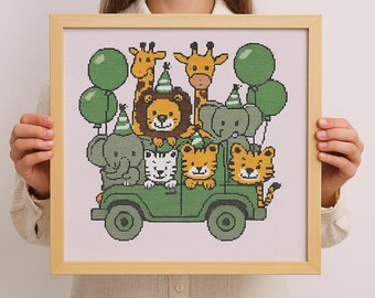 Safari Tiere Kreuzstich Muster: Kinderzimmer Deko (PDF-Muster)