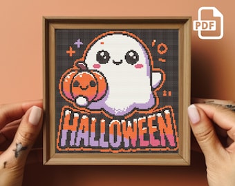 Halloween Geist & Kürbis Kreuzstichvorlage: Gothic Kreuzstich PDF-Muster