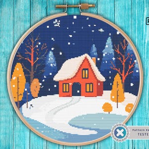 Christmas Village Cross Stitch Pattern: Winter Holiday Scene (PDF)