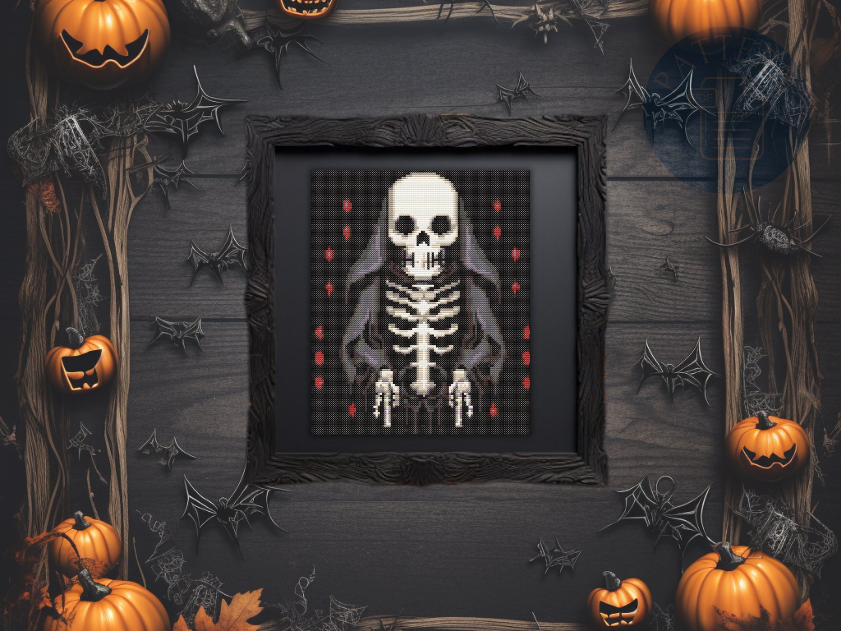 Halloween Skeleton Cross Stitch Pattern PDF | Autumn X-stitch Design ...