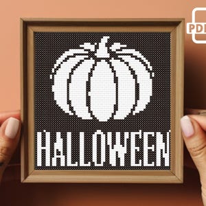 Halloween Ghost with Pumpkin Cross Stitch Pattern PDF | spooky xstitch counted chart | Gothic cross stitch | Autumn xstitch | Digital stitch