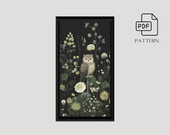 Abstract Owl Cross Stitch Pattern: Gothic Animal Design (PDF)