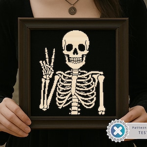 Funny Skeleton Cross Stitch Pattern PDF |  Gothic Halloween Cross Stitch Chart | Counted Spooky Creepy Witchy Cross Stitch Pattern