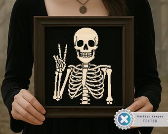 Funny Skeleton Cross Stitch Pattern PDF |  Gothic Halloween Cross Stitch Chart | Counted Spooky Creepy Witchy Cross Stitch Pattern