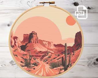 Desert Sunrise Cross Stitch Pattern: Landscape Art (Instant Download PDF)