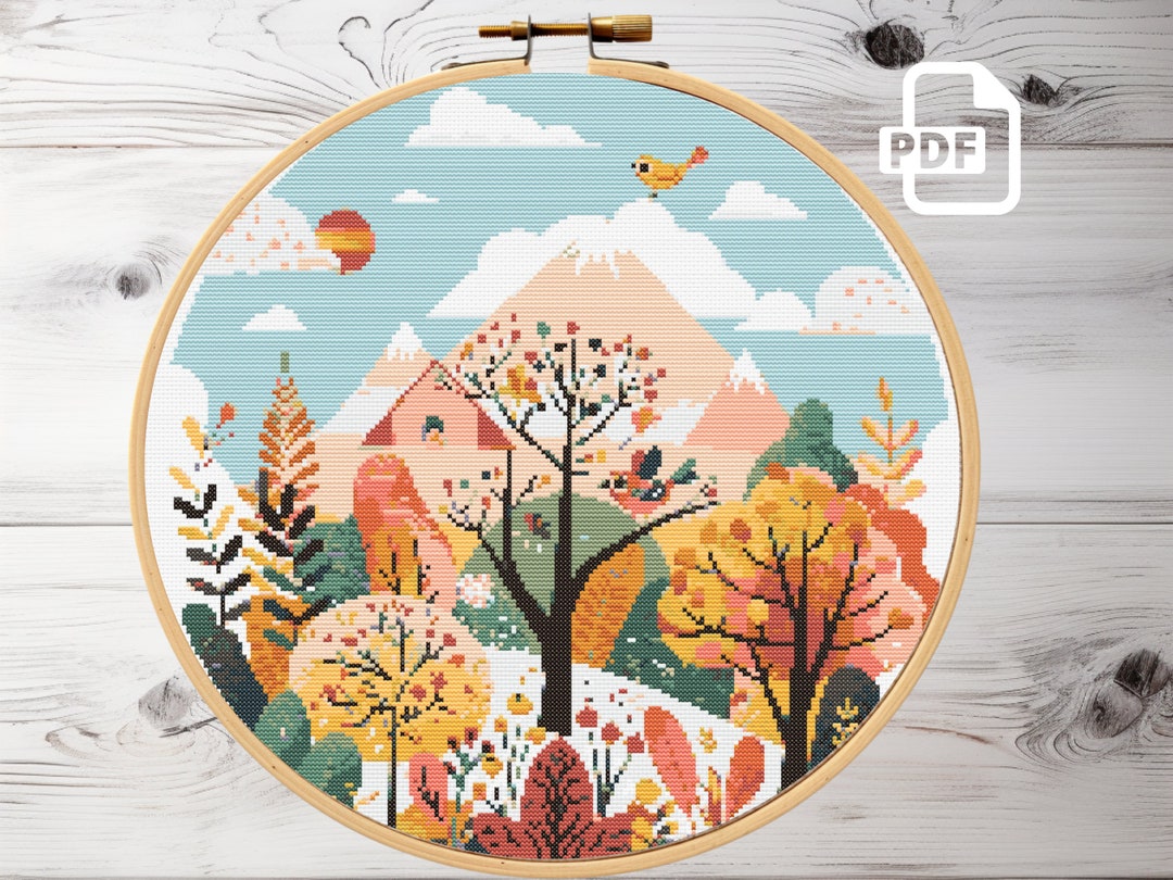 Forest Mountain Landscape Cross Stitch Pattern: Nature Scene (PDF) - Etsy