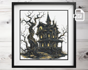 Haunted House Cross Stitch Pattern: Spooky Gothic Halloween (PDF)