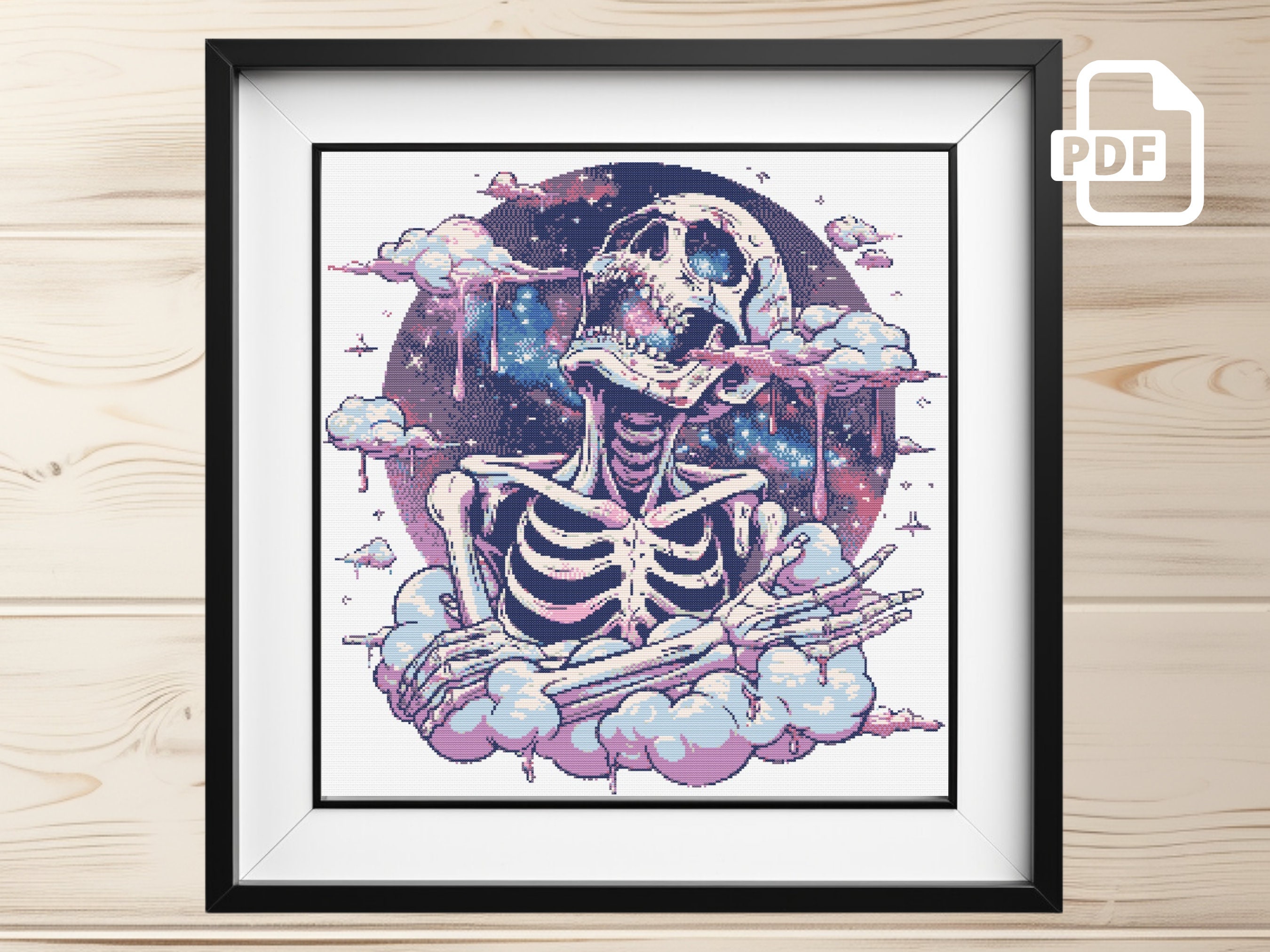 Skeleton in Clouds Cross Stitch Pattern: Gothic Halloween (PDF Pattern ...