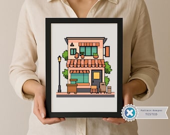 Japanese Townhouse Cross Stitch Pattern: Kawaii Cityscape (PDF)