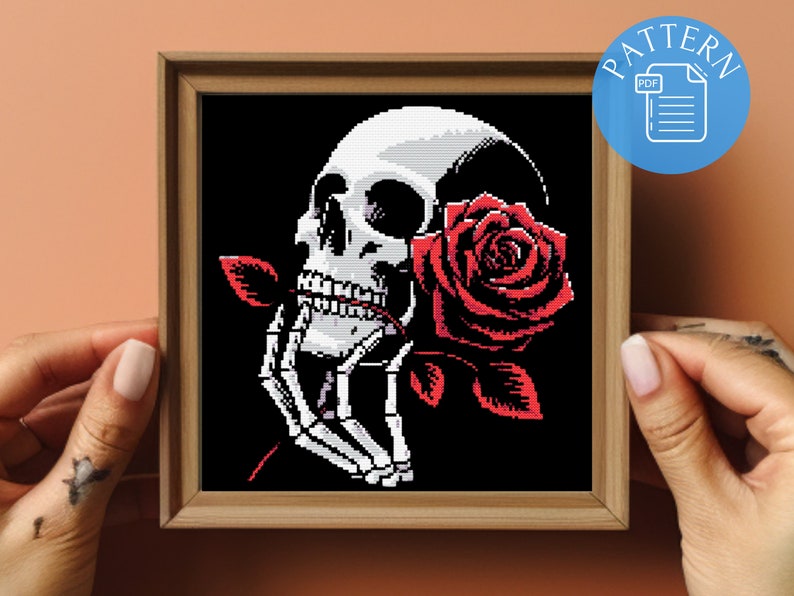 Gothic Skull and Rose Cross Stitch Pattern PDF | | Creepy Death Xstitch ...
