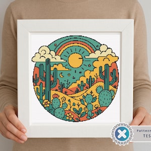 Sonnenaufgang in der Wüste Kreuzstichmuster, Sonnenuntergang x-Kreuzstich, Instant Download PDF, Kreuzstich, Wüstenkreuzstich, Stickvorlage