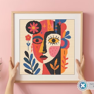 Abstract Face Cross Stitch Pattern: Modern Art (PDF)