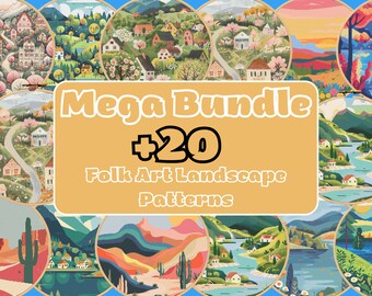 Folk Art Landscape Cross Stitch Pattern Bundle: Over 20 Easy Charts (PDF)