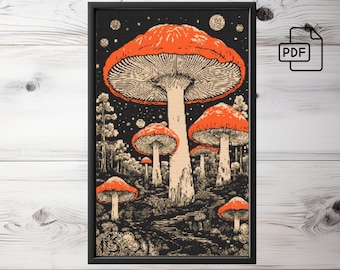 Mushrooms  Cross Stitch Pattern PDF,  Embroidery Pattern, Home wall decor DIY