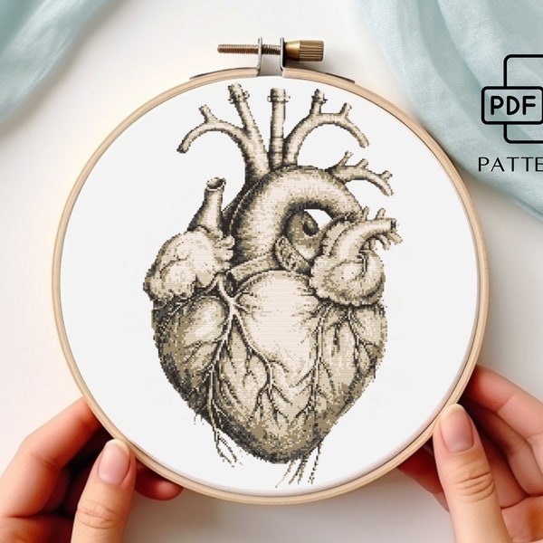 Anatomy Heart Cross Stitch Pattern PDF, Anatomy xstitch chart, Heart pattern PDF, Counted Cross Stitch, Instant Download PDF