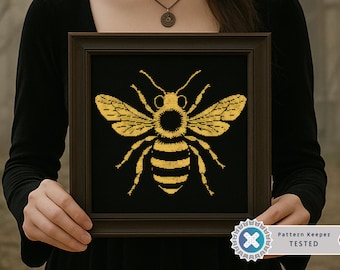 Gold Vintage Bee Cross Stitch Pattern: Gothic X-Stitch Chart (PDF Download)