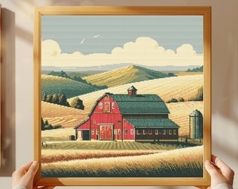 Farmhouse Village Cross Stitch Pattern: Rustic Landscape (PDF)