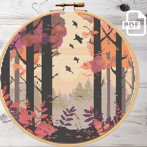 Wald Landschaft Kreuzstich Muster PDF, Natur x-Kreuzstich, Sofort Download PDF, Kreuzstich Berg Stickvorlage