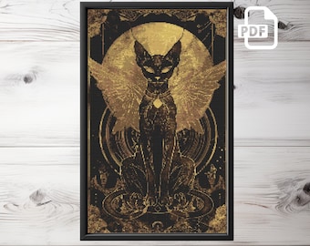 Gothic Winged Cat Cross Stitch Pattern: Spooky Halloween (PDF Pattern)