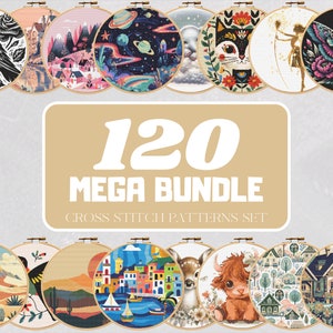 Cross Stitch Pattern Bundle - 120 Multitheme PDF Charts, Color and B&W