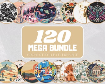 Cross Stitch Pattern Bundle - 120 Multitheme PDF Charts, Color and B&W