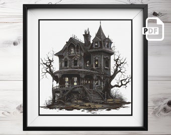 Haunted House Cross Stitch Pattern: Spooky Gothic Halloween (PDF)