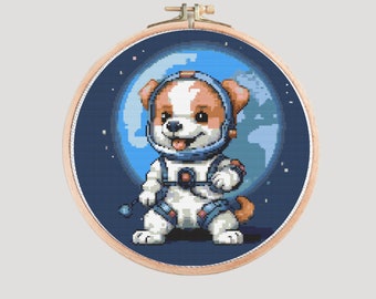 Astronaute de chien aventureux - modèle de point de croix