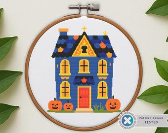 Haunted House Cross Stitch Pattern: Spooky Halloween Embroidery (PDF)