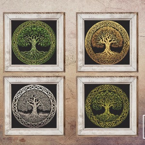 Set of 4 Celtic Tree of Life Cross Stitch Pattern PDF | Gothic Cross Stitch Chart | Modern x-stitch design | Instant Download