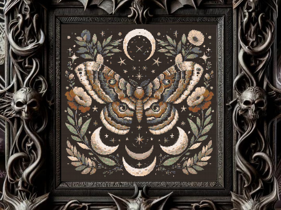 Gothic Moth Cross Stitch Pattern: Dark Floral Insect Chart (PDF) - Etsy