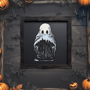 Halloween Ghost Cross Stitch Pattern PDF | Autumn x-stitch Design | Gothic Embroidery | Digital Chart