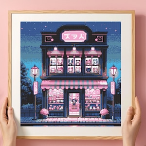 Japanese Haunted Store Cross Stitch Pattern PDF | Easy Manga Anime Cross Stitch Chart | Instant Download PDF Pattern