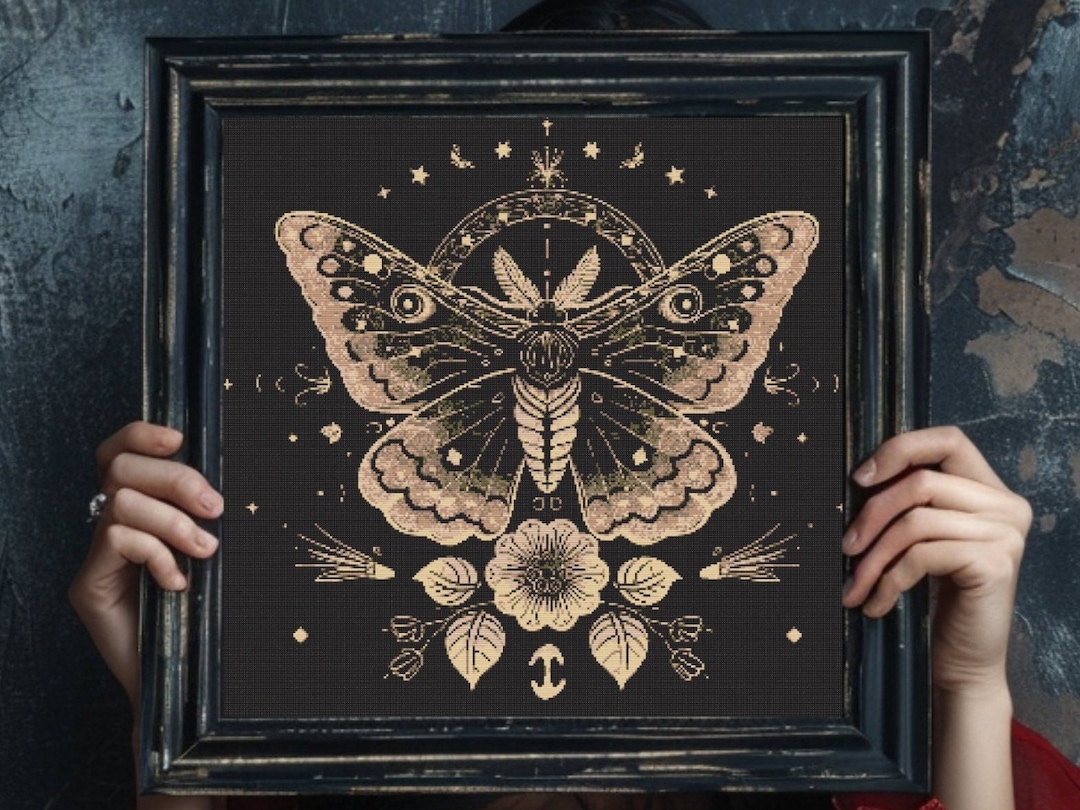 Gothic Moth Cross Stitch Pattern: Dark Floral Insect Chart (PDF) - Etsy