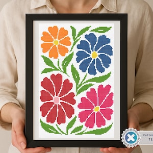 Nature Cross Stitch Pattern, Modern Floral xstitch, Abstract flowers, Easy x-stitch Pattern, Small Cross Stitch Chart, Instant Download PDF