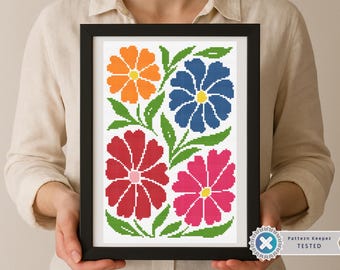 Modern Floral Cross Stitch Pattern: Abstract Flowers (PDF Download)