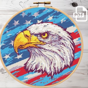 Amerikanischer Adler Flagge Kreuzstich-Muster PDF | Vaterländische Kreuzstichkarte | Gezählter Kreuzstich | Sofort Download PDF