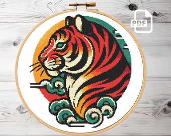 Tiger Cross Stitch Pattern: Wild Animal Embroidery (PDF Download)