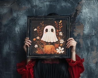 Flower Ghost Cross Stitch Pattern: Halloween Autumn Design (PDF)