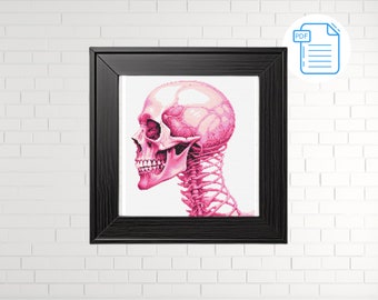Padrão de ponto cruz de caveira e esqueleto de anatomia rosa (PDF)