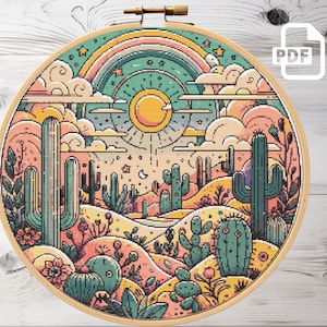 Sonnenaufgang in der Wüste Kreuzstichmuster, Sonnenuntergang x-Kreuzstich, Instant Download PDF, Kreuzstich, Wüstenkreuzstich, Stickvorlage