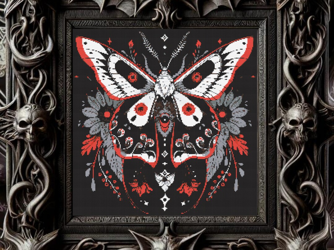 Gothic Moth Cross Stitch Pattern: Dark Floral Insect Chart (PDF) - Etsy