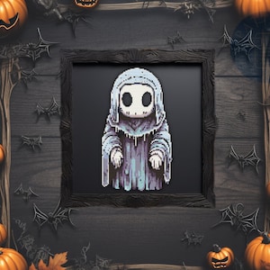 Halloween Ghost Cross Stitch Pattern PDF | Autumn x-stitch Design | Gothic Embroidery | Digital Chart