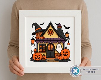 Haunted House Cross Stitch Pattern: Kawaii Halloween Embroidery (PDF Pattern)