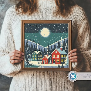 Christmas Village Cross Stitch Pattern: Winter Holiday Scene (PDF)
